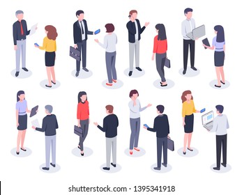 Isometric office people. Business persons, bank employee and professional corporate businessman vector 3D illustration set