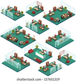 Isometric Office People Structure With Different Departments