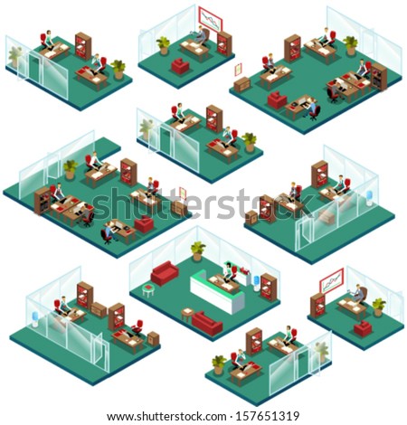 Isometric Office People Structure with Different Departments