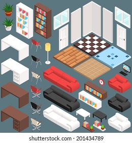 Isometric Office Planning. 3D Vector Creation Kit
