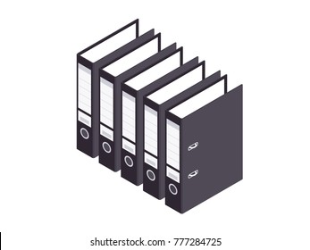 Isometric office ring binders isolated on white. Vector illustration