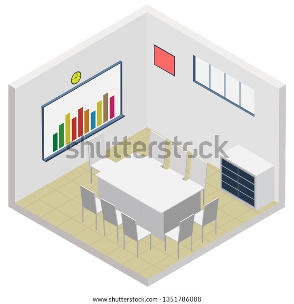 Isometric Office Room Icon Table Chair Stock Vector Royalty