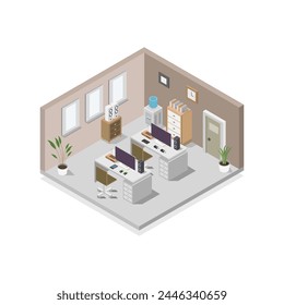 Isometric office room illustrated in vector