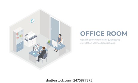 Isometric Office Room Interior Concept Vector