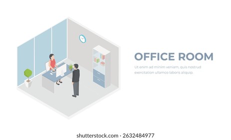 Vetor de Conceito Interior de Sala de Escritório Isométrica