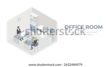 Isometric Office Room Interior Concept Vector