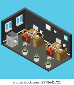 isometric office room test vector design illustration