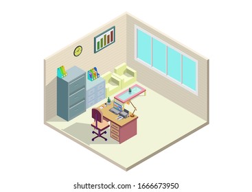 Isometric office room. Vector illustrations