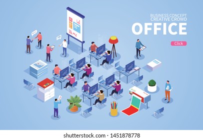 Isometric Office Scene With Businessman At Work