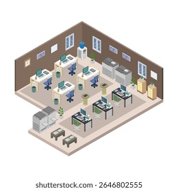 Isometric office space on white background