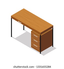 Isometric office table on white background.