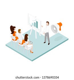 Isometric office team. Vector illustration of isometric business people.