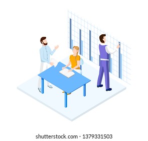 Isometric office team. Vector template of teamwork. 