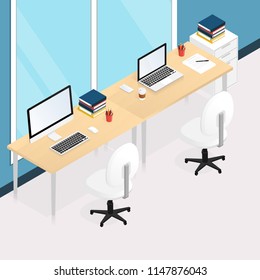 isometric office work place laptop vector
