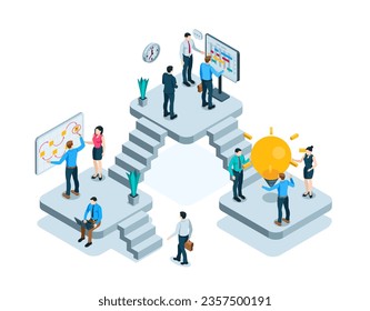 isometric office with working people in color on a white background, office workers or teamwork