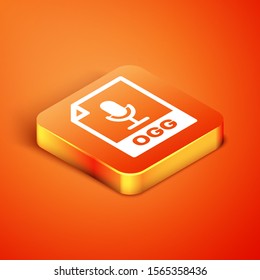 Isometric OGG file document. Download ogg button icon isolated on orange background. OGG file symbol.  Vector Illustration