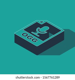 Isometric OGG file document. Download ogg button icon isolated on green background. OGG file symbol.  Vector Illustration