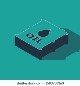 Isometric Oil barrel icon isolated on green background. Oil drum container. For infographics, fuel, industry, power, ecology.  Vector Illustration