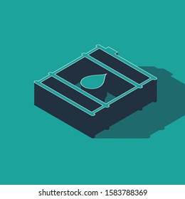 Isometric Oil barrel line icon isolated on green background. Oil drum container. For infographics, fuel, industry, power, ecology.  Vector Illustration