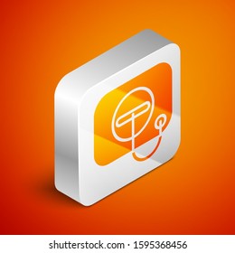Isometric Oil filler cap opening at the gas station icon isolated on orange background. Silver square button. Vector Illustration