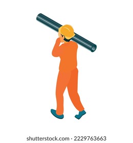 Isometric oil industry workers composition with industrial image on blank background vector illustration