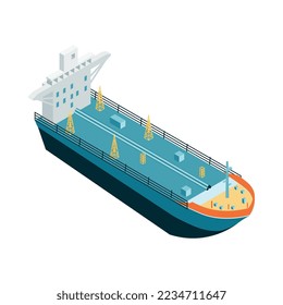 Isometric oil industry workers composition with industrial image on blank background vector illustration