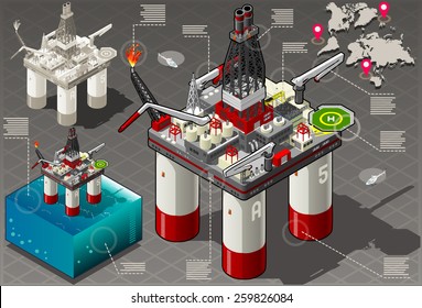 Isometric Oil Infographic Gas Industry Mining Offshore Rig Energy Set Petroleum Plant. Isometric Offshore Mining Infographic Gas Oil Industry 3d Vector Illustration Oil Isometric Rig