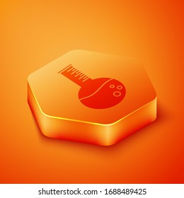 Isometric Oil petrol test tube icon isolated on orange background. Orange hexagon button. Vector Illustration