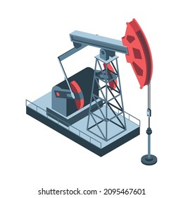 Isometric oil petroleum industry composition with isolated image of oil pump on blank background vector illustration