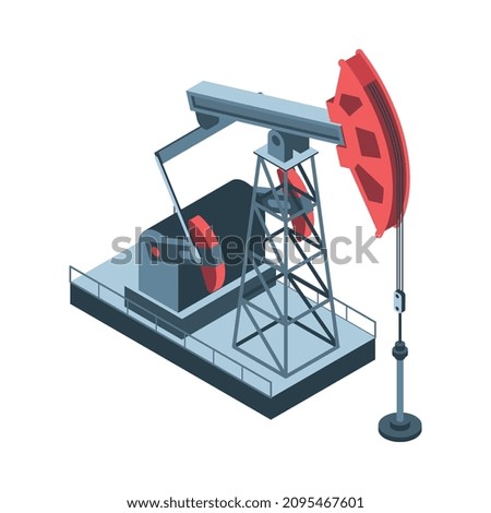 Isometric oil petroleum industry composition with isolated image of oil pump on blank background vector illustration