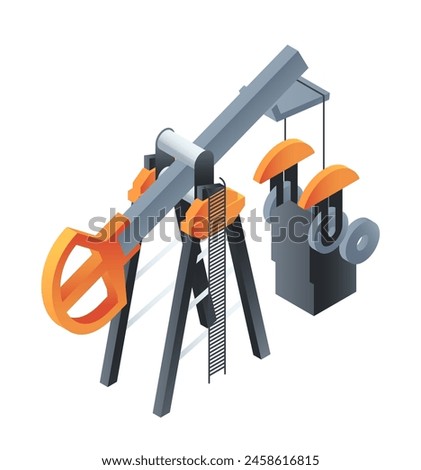 An isometric oil pump, highlighting the concept of extractive industry, oil production, oil industry, engineering. Vector illustration isolated on white background