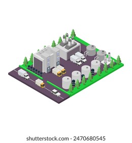 Isometric oil refinery illustrated in vector on white background