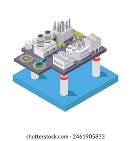 Isometric oil rig illustrated on white background