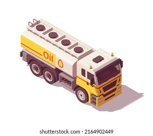 Isometric oil tank truck. Isolated low poly gasoline truck on white background. Vector