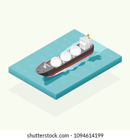 Isometric Oil Tanker Ship In The Ocean Transportation, Shipping Freight Transportation. Illustration Vector