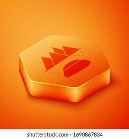 Isometric Oilfield icon isolated on orange background. Natural resources, oil and gas production. Orange hexagon button. Vector Illustration