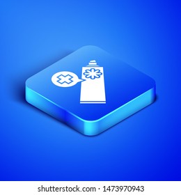 Isometric Ointment cream tube medicine icon isolated on blue background. Tube, container, toothpaste, cream sign. Blue square button. Vector Illustration