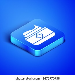 Isometric Ointment cream tube medicine icon isolated on blue background. Tube, container, toothpaste, cream sign. Blue square button. Vector Illustration