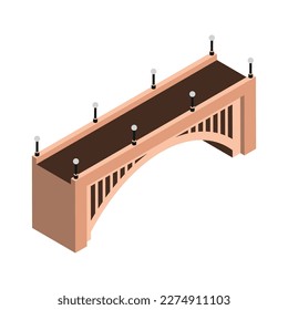 Isometric old bridge with lamps icon on white background 3d vector illustration