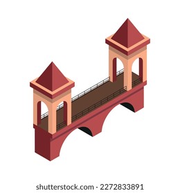 Isometric old bridge with towers on white background 3d vector illustration