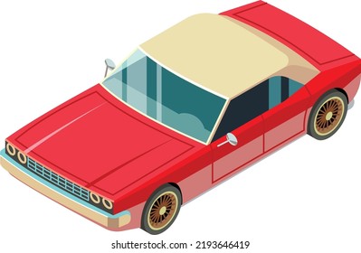 Isometric old car. Retro vintage coupe front