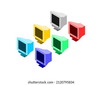 Isometric old monitor simple with variant color.