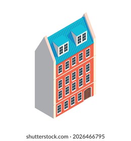 Isometric old town set with isolated image of european style vintage building vector illustration