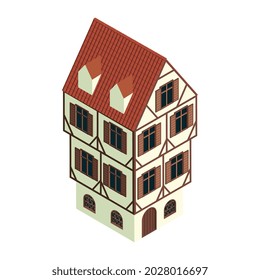 Antigua ciudad isométrica con imagen aislada de construcción vintage de estilo europeo ilustración vectorial