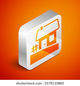 Isometric Old Ukrainian house hut icon isolated on orange background. Traditional village house. Silver square button. Vector