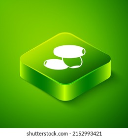 Isometric Olives icon isolated on green background. Green square button. Vector