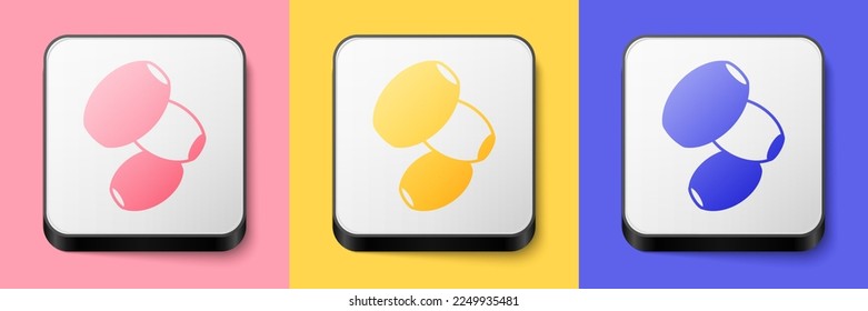 Isometric Olives icon isolated on pink, yellow and blue background. Square button. Vector
