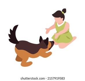 Isometric one day dog man owner composition with isolated image of puppy with human character vector illustration