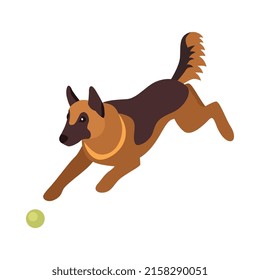 Isometric one day dog man owner composition with isolated image of puppy with ball vector illustration
