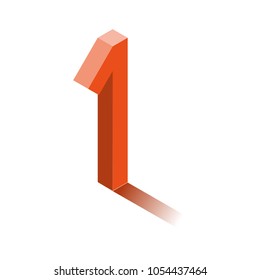 Isometric one red icon, 3d character with shadow, vector eps10